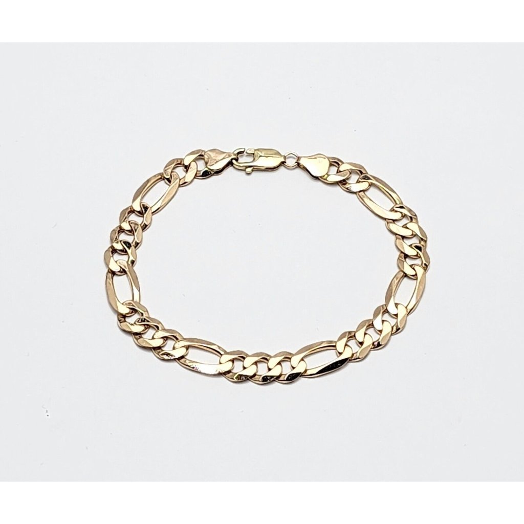 Unique 10k Karat Solid Yellow Gold Figaro Link Bracelet Made In Italy  925 L